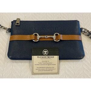 NWT Tucker Tweed Equestrian Wellington Wrislet Navy Chestnut w/ Shoulder Strap
